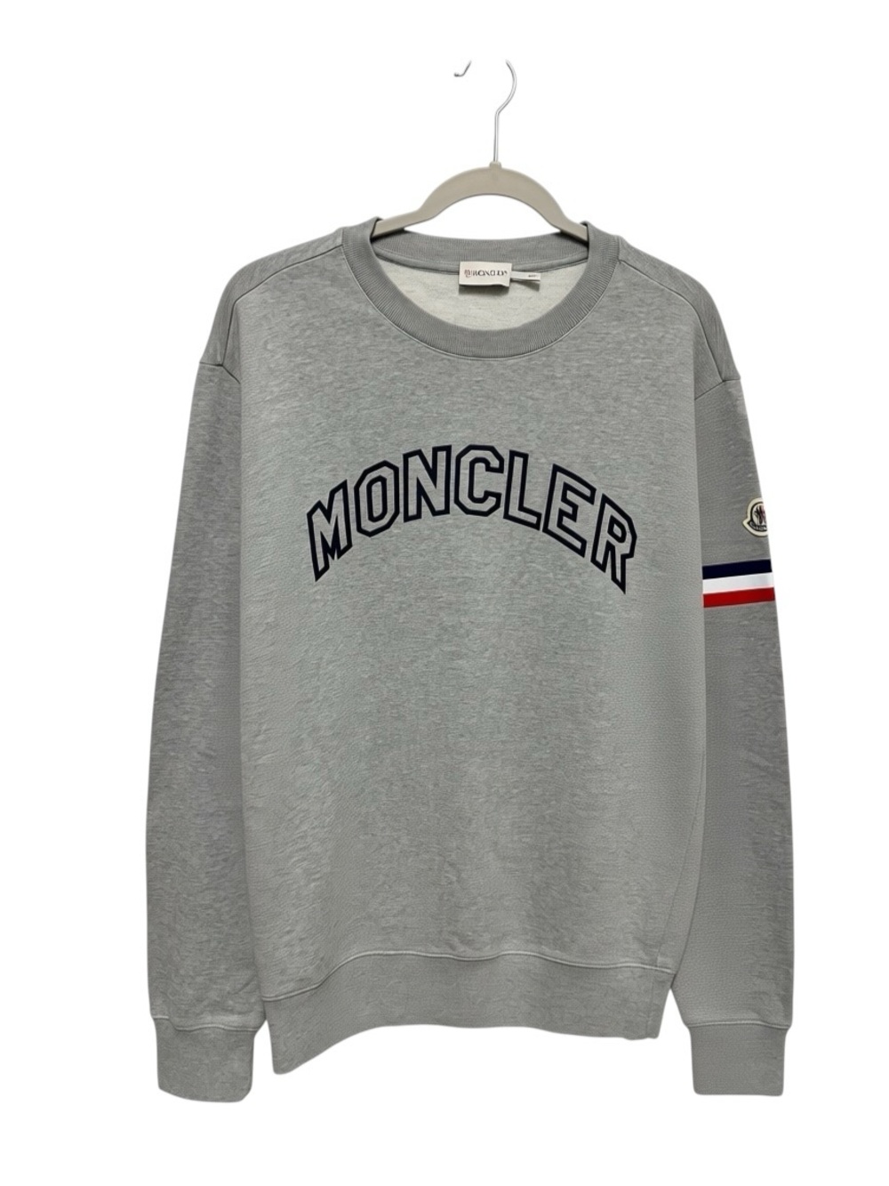 Moncler Crewneck Sweatshirt Gray Men L Arch Logo Tricolor Sleeve I10918G00005